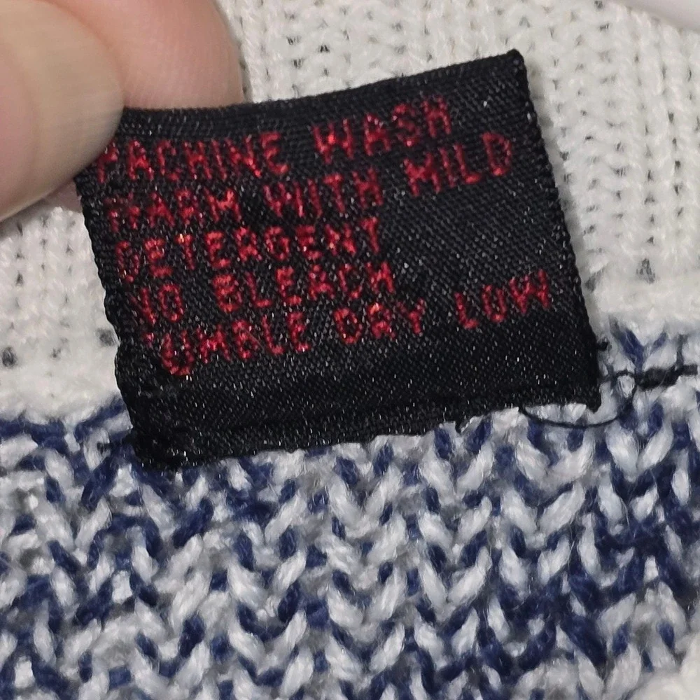 Vintage Anthonys Crew Neck Sweater‎ White Blue Geometric Aztec Print Medium